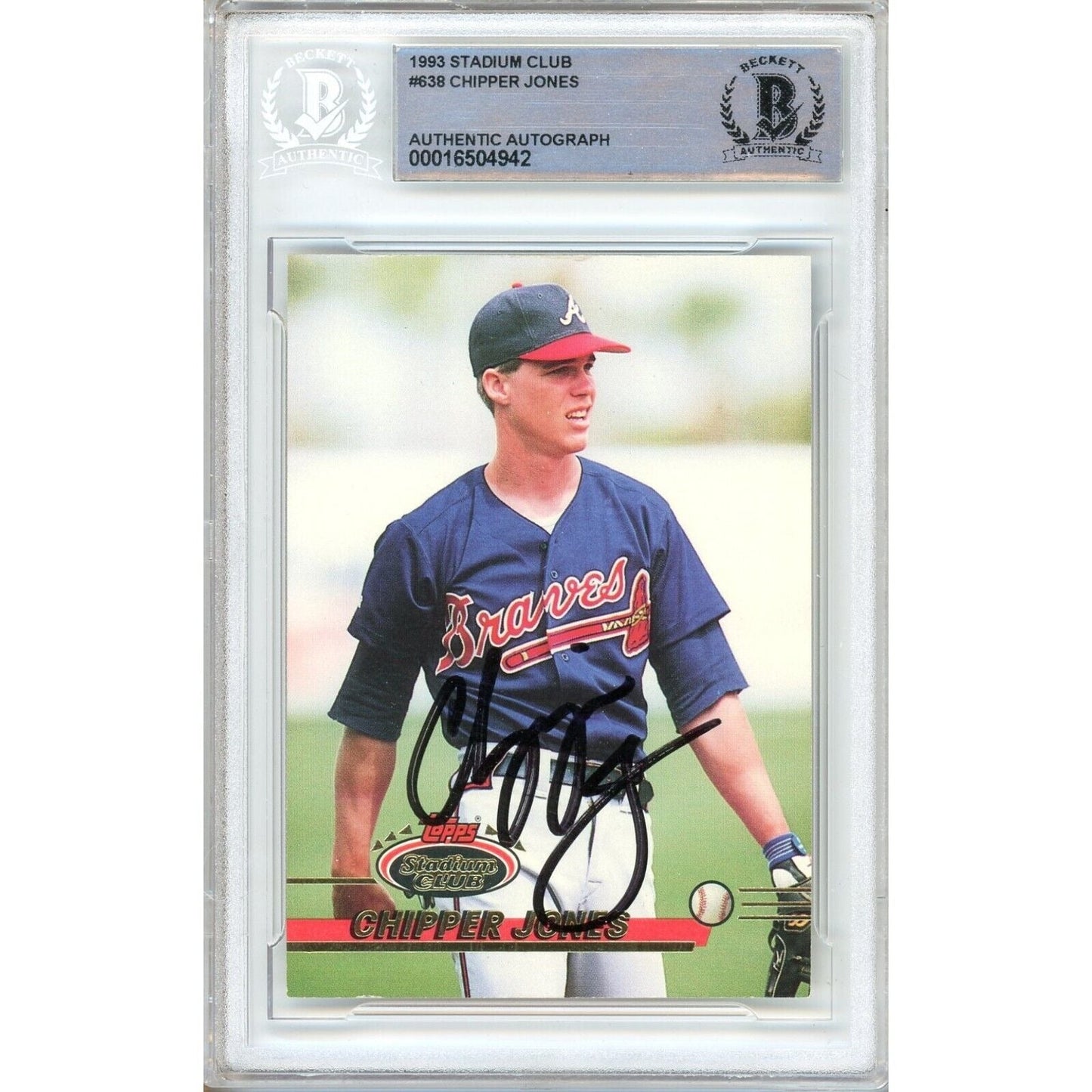 1993 Topps Stadium Club #638 — Chipper Jones Atlanta Braves Autographed Trading Card — Beckett Authentication