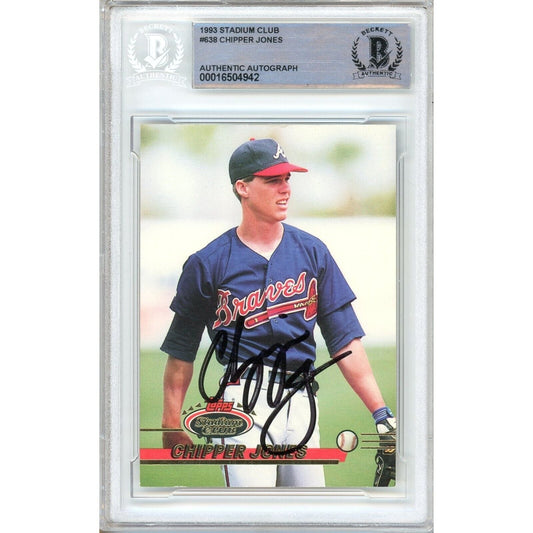 1993 Topps Stadium Club #638 — Chipper Jones Atlanta Braves Autographed Trading Card — Beckett Authentication