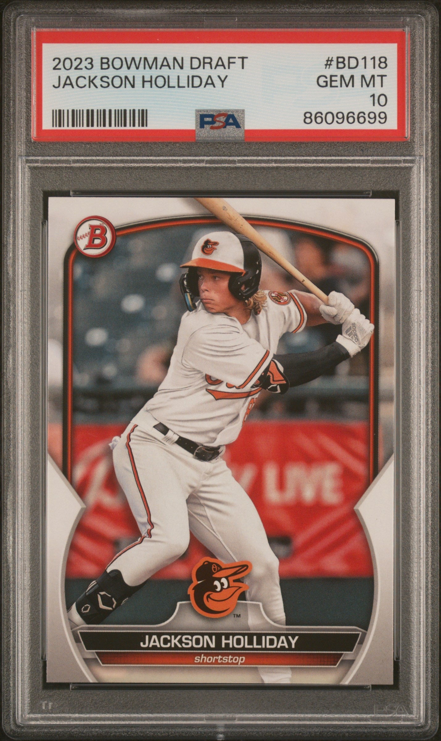 Graded 2023 Topps Bowman Draft Jackson Holliday #BD118 Rookie RC Baseball Card PSA 10 Gem Mint