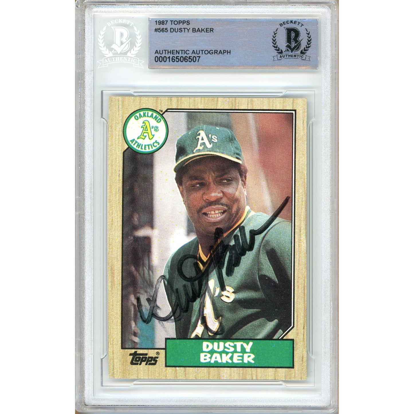1987 Topps #565 — Dusty Baker Oakland Athletics Autographed Trading Card — Beckett Authentication