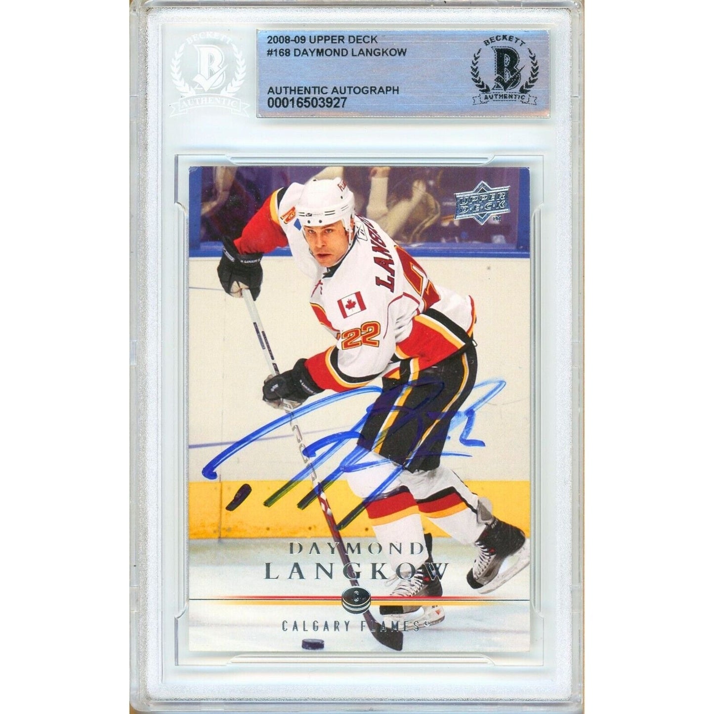 2008-09 Upper Deck #168 — Daymond Langkow Calgary Flames Autographed Trading Card — Beckett Authentication