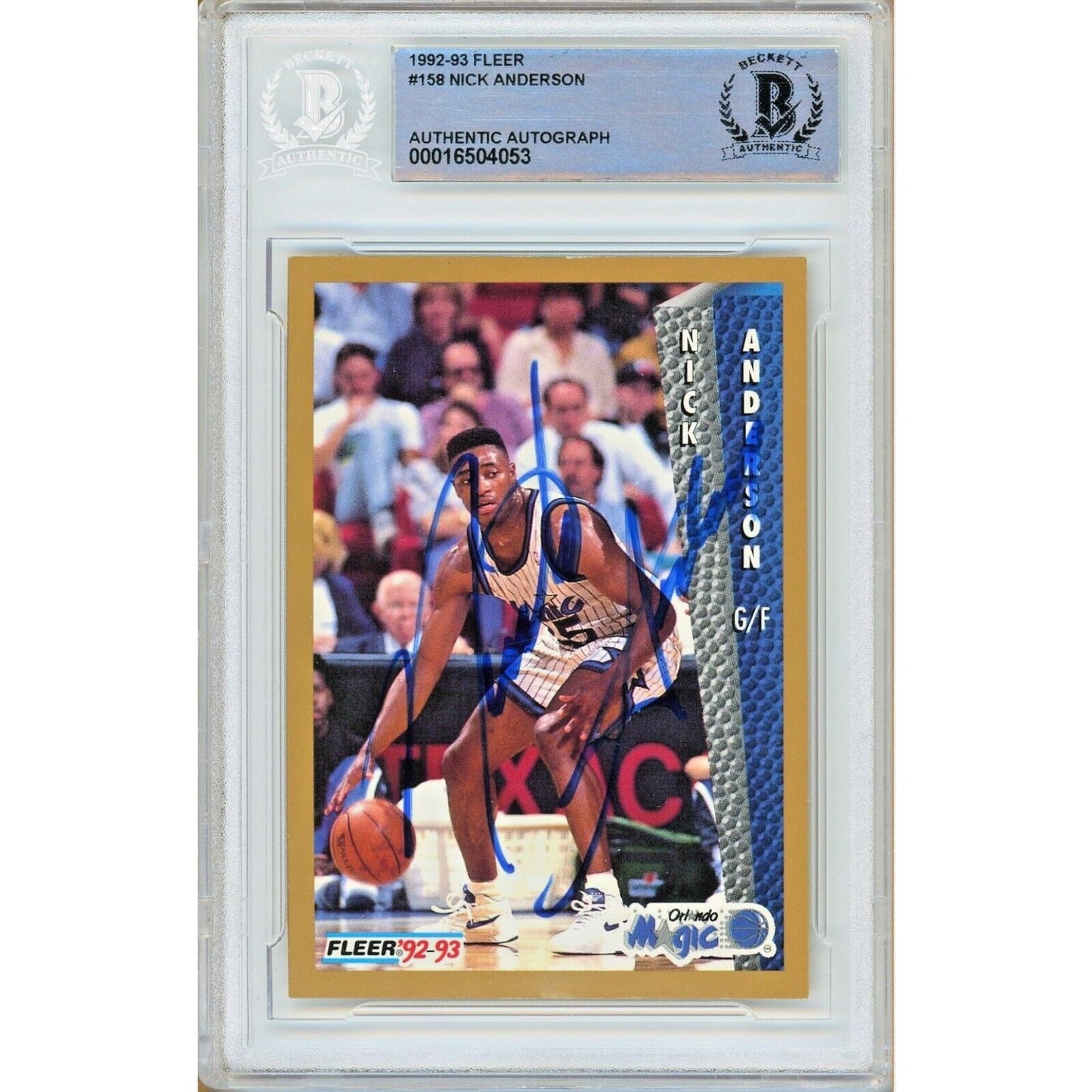 Nick Anderson Orlando Magic Signed 1992-93 Fleer Basketball Card Beckett Auth Auto Slab