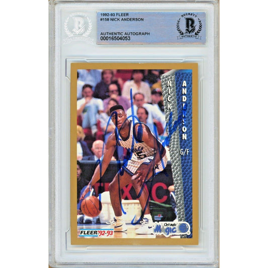 Nick Anderson Orlando Magic Signed 1992-93 Fleer Basketball Card Beckett Auth Auto Slab