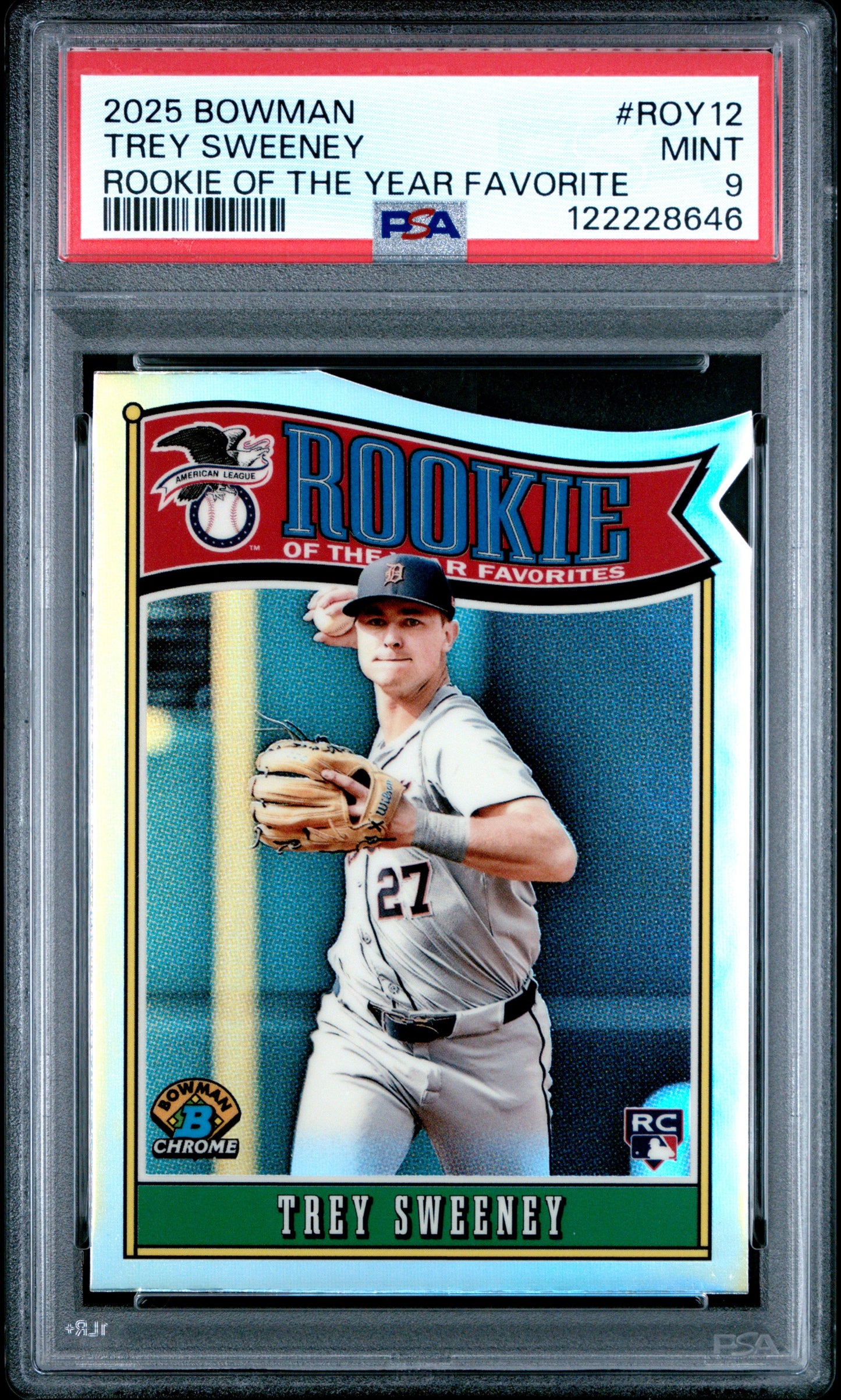 Graded 2025 Topps Bowman Trey Sweeney #ROY12 Rookie of the Year Favorite Rookie RC Baseball Card PSA 9 Mint