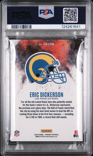 Graded 2024 Panini Phoenix Eric Dickerson #CBEDN Color Blast Football Card PSA 10 Gem Mint