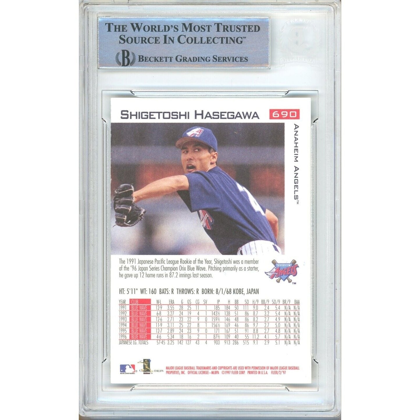Shigetoshi Hasegawa LA Angels Signed 1997 Fleer Baseball Card Beckett Auth Auto Slab RC