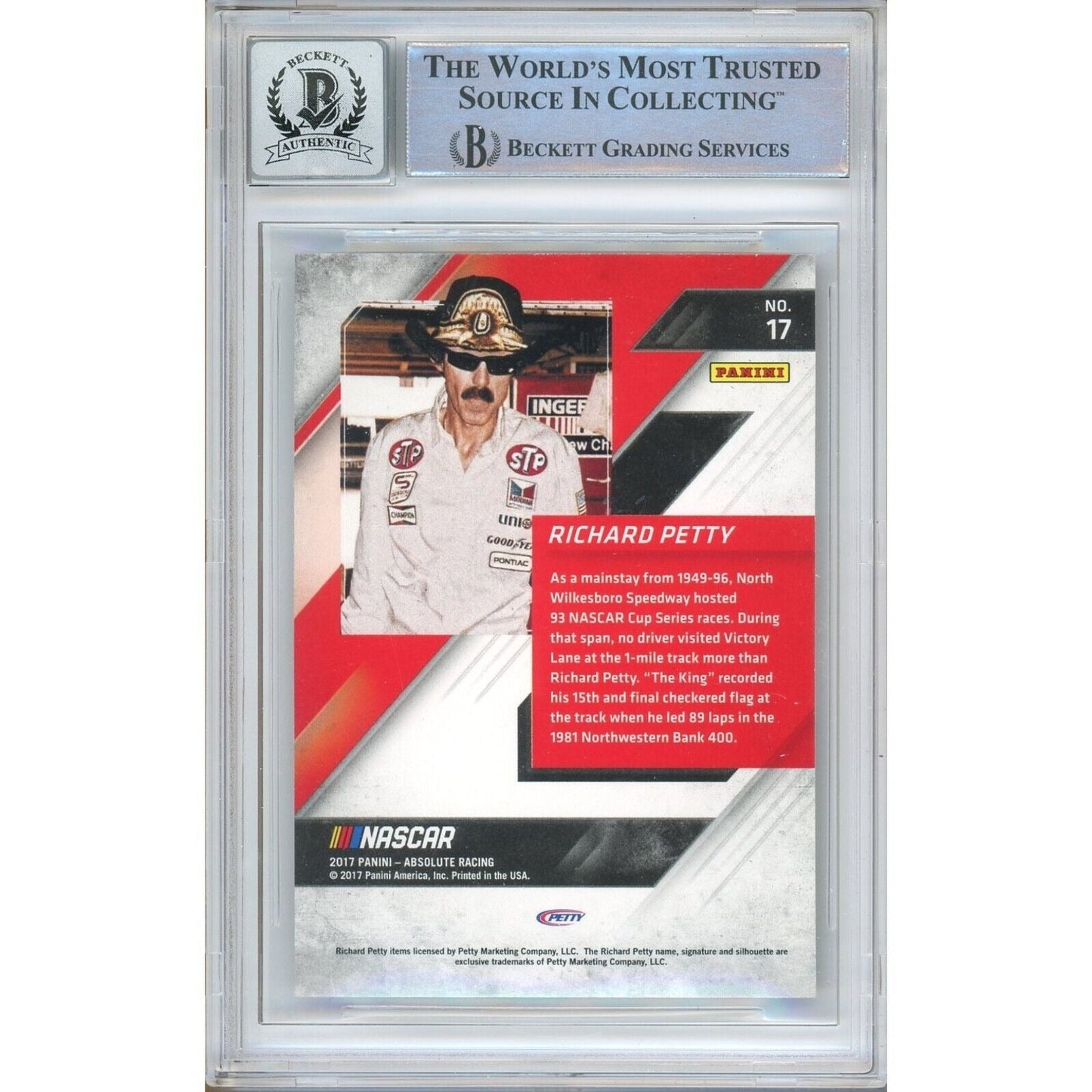 Richard Petty Signed Nascar 2017 Panini Absolute Auto Racing Card BGS Auto 10 Graded Slab