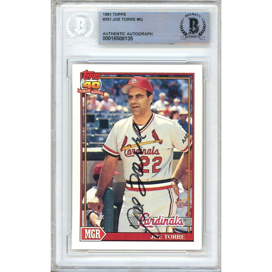 1991 Topps #351 — Joe Torre St Louis Cardinals Autographed Trading Card — Beckett Authentication