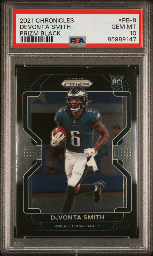 Graded 2021 Panini Chronicles Devonta Smith #PB8 Prizm Black Rookie RC Football Card PSA 10
