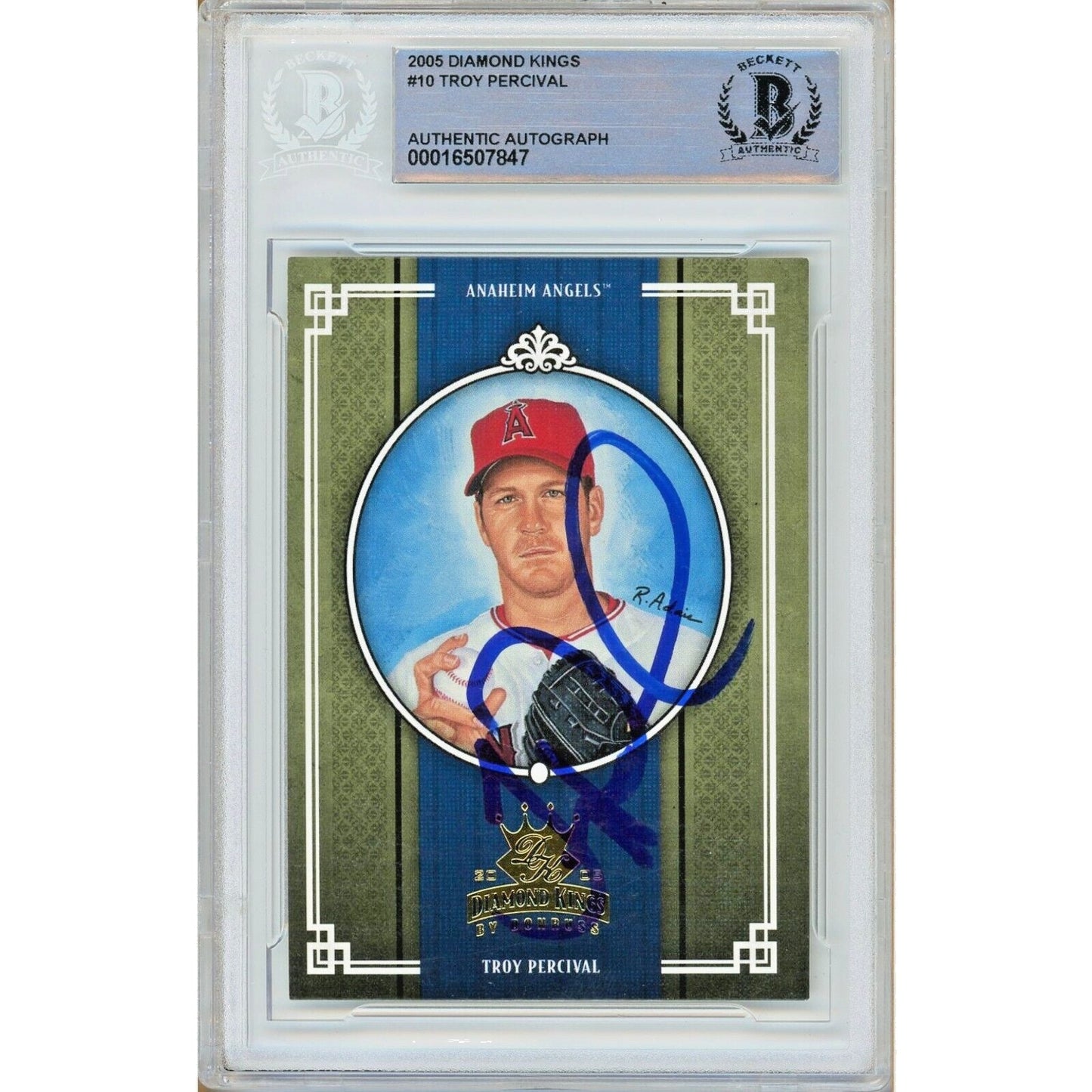 Troy Percival LA Angels Signed 2005 Diamond Kings Baseball Card Beckett Auth Auto Slab