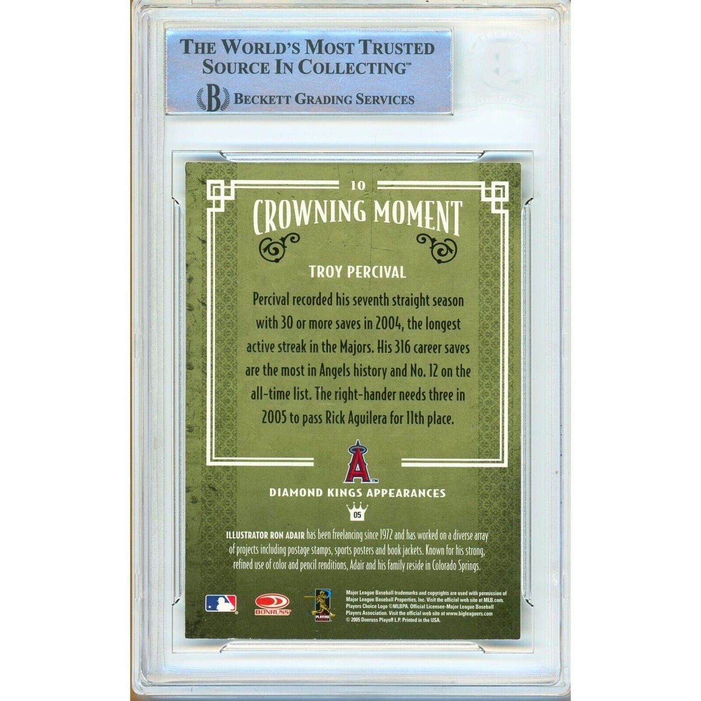 Troy Percival LA Angels Signed 2005 Diamond Kings Baseball Card Beckett Auth Auto Slab