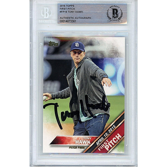 Tony Hawk Signed San Diego Padres 2016 Topps 1st Pitch Card Beckett Authentic Auto Slab