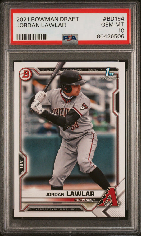 Graded 2021 Topps Bowman Draft Jordan Lawler #BD194 Rookie RC Baseball Card PSA 10 Gem Mint