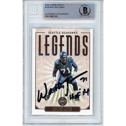 Walter Jones Seattle Seahawks Signed 2020 Legacy Football Card Beckett Auth Auto Slab