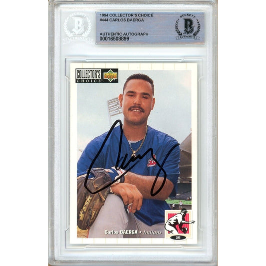 1994 Collectors Choice #444 — Carlos Baerga Cleveland Indians Autographed Trading Card — Beckett Authentication