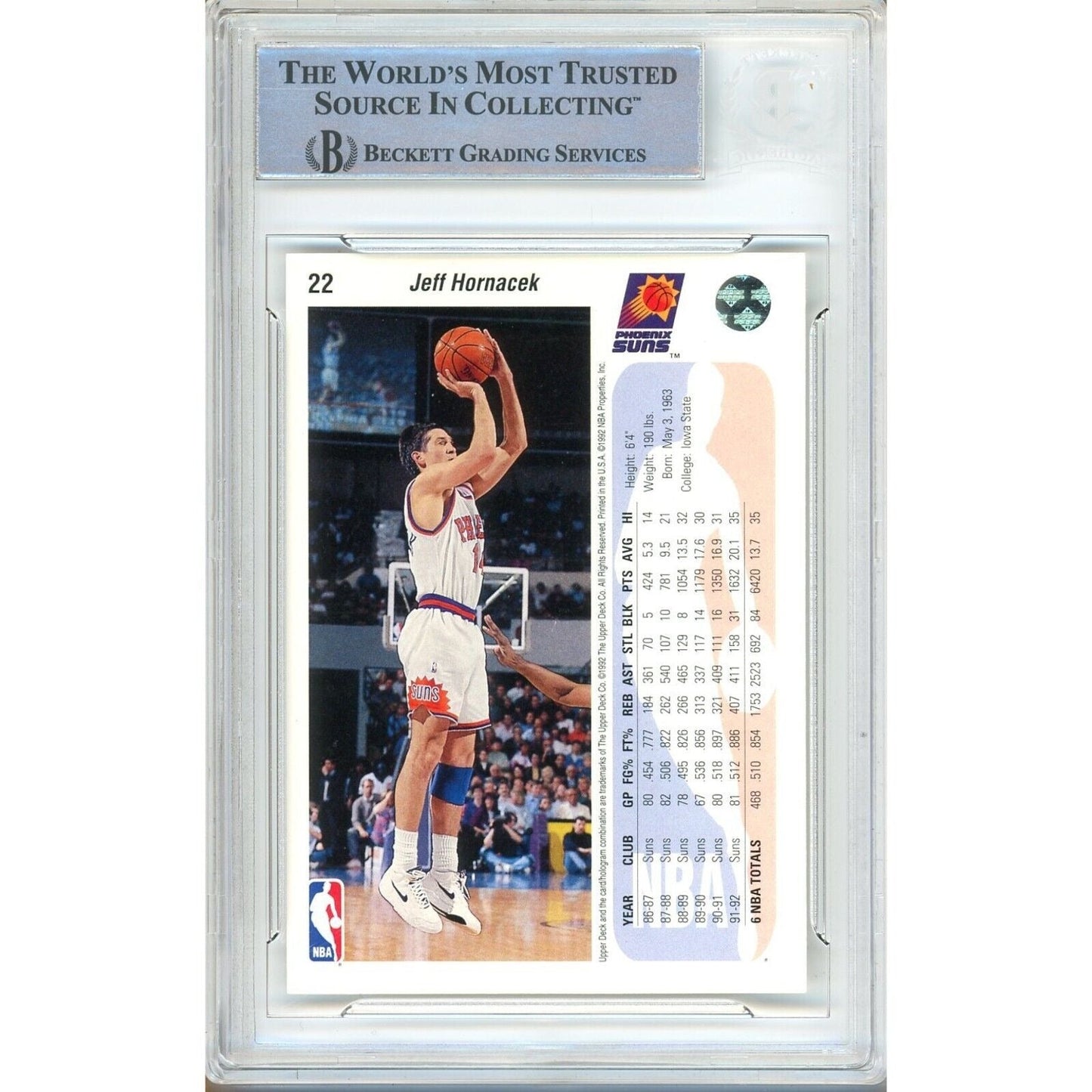 1992-93 Upper Deck #22 — Jeff Hornacek Phoenix Suns Autographed Trading Card — Beckett Authentication