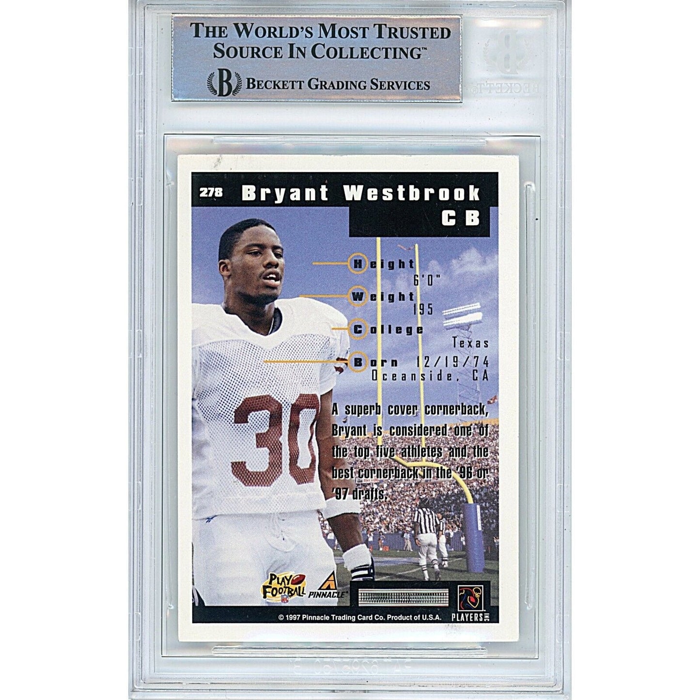 1997 Score #278 — Bryant Westbrook Texas Longhorns Autographed Trading Card — Beckett Authentication