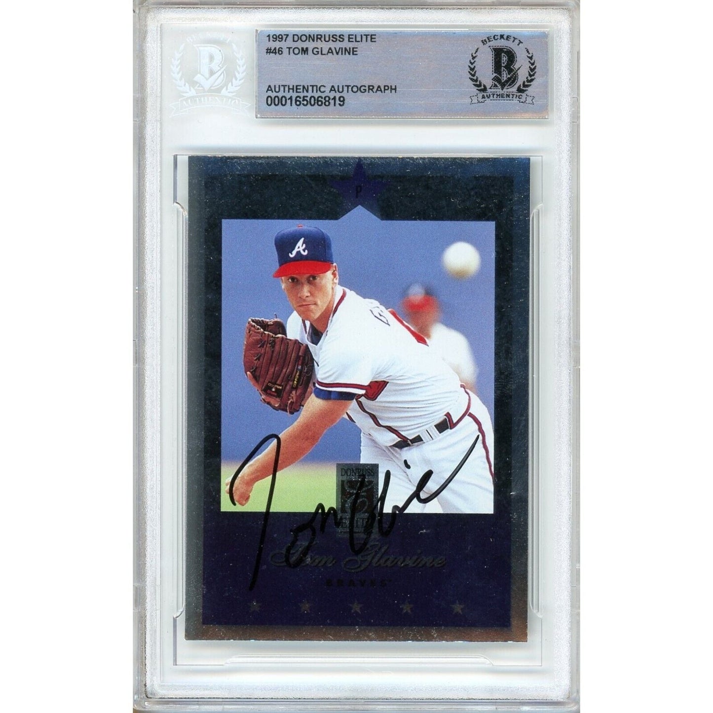 Tom Glavine Atlanta Braves Signed 1997 Donruss Elite Card Beckett Authentic Auto Slab HOF