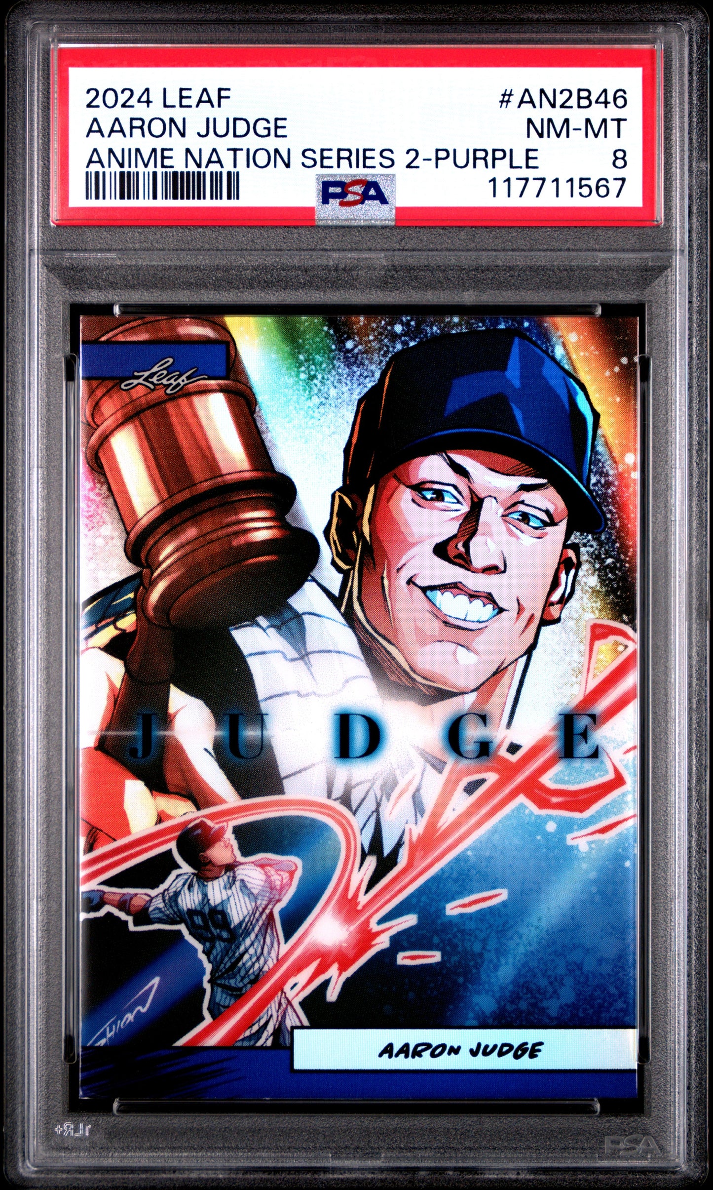 Graded 2024 Leaf Aaron Judge #AN2B46 Anime Nation Series 2 Purple /49 Baseball Card PSA 8 Near Mint