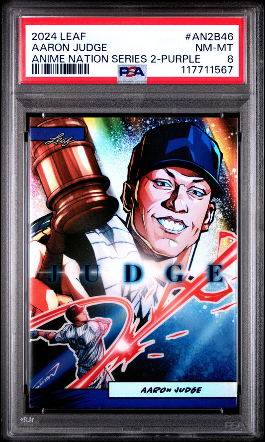 Graded 2024 Leaf Aaron Judge #AN2B46 Anime Nation Series 2 Purple /49 Baseball Card PSA 8 Near Mint