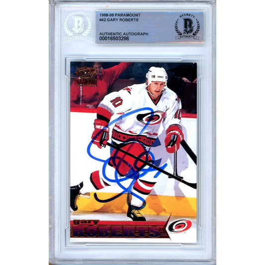 1998 Pacific Paramount #42 — Gary Roberts Carolina Hurricanes Autographed Trading Card — Beckett Authentication