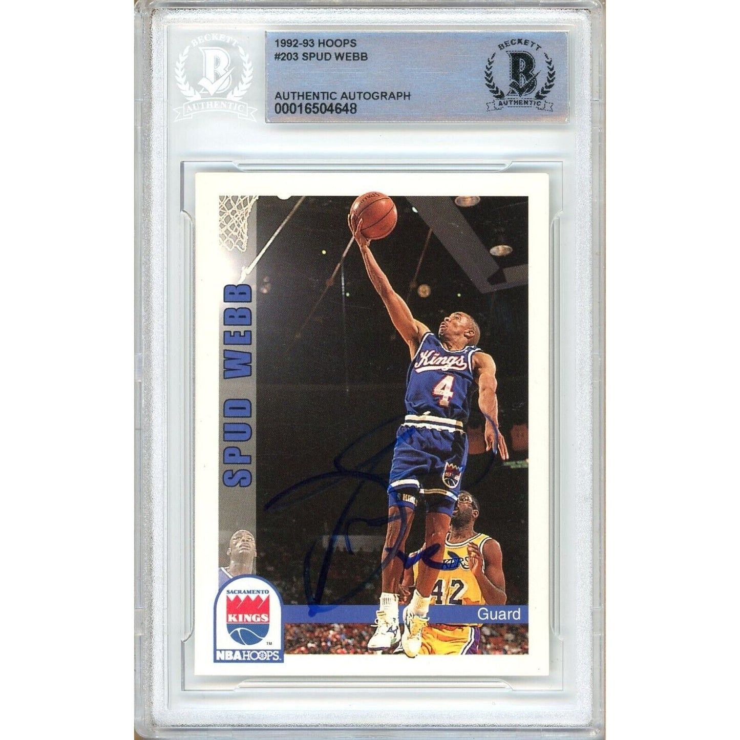 Spud Webb Sacramento Kings Signed 1992-93 NBA Hoops Card Beckett Authentic Auto Slab