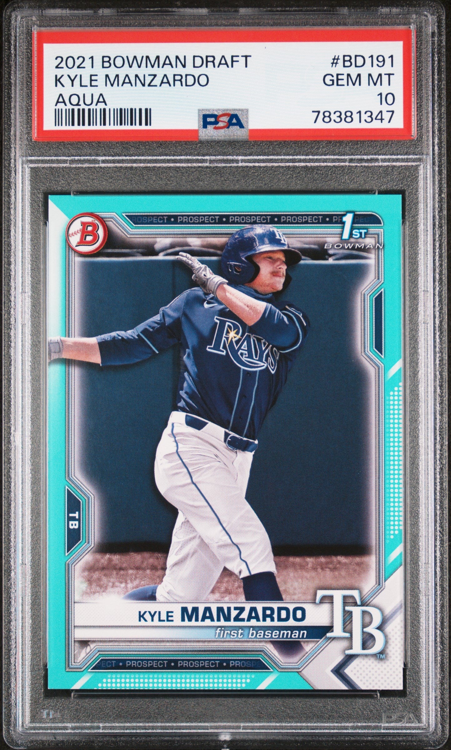 Graded 2021 Topps Bowman Draft Kyle Manzardo #BD191 Aqua #/199 Rookie RC Baseball Card PSA 10 Gem Mint