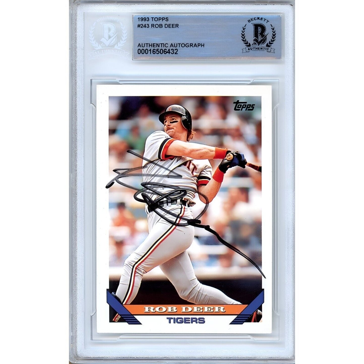 Rob Deer Detroit Tigers Signed 1993 Topps Baseball Card Beckett Authentic Auto Slab