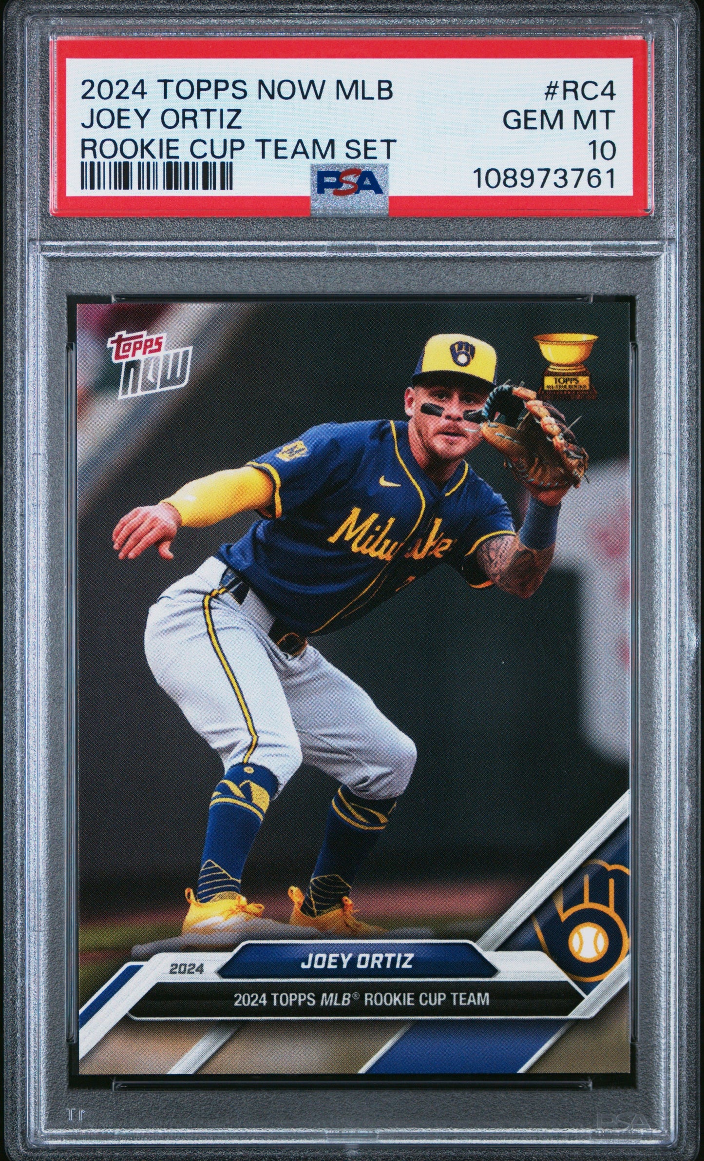 Graded 2024 Topps Now Joey Ortiz #RC4 Rookie Cup Team Set Baseball Card PSA 10 Gem Mint