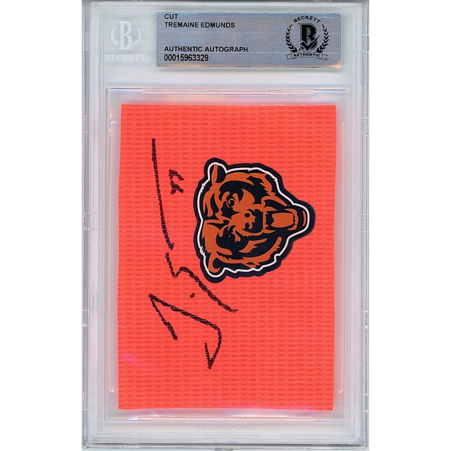 Tremaine Edmunds Signed Chicago Bears Football Pylon Cut Beckett Authentic Auto Slab