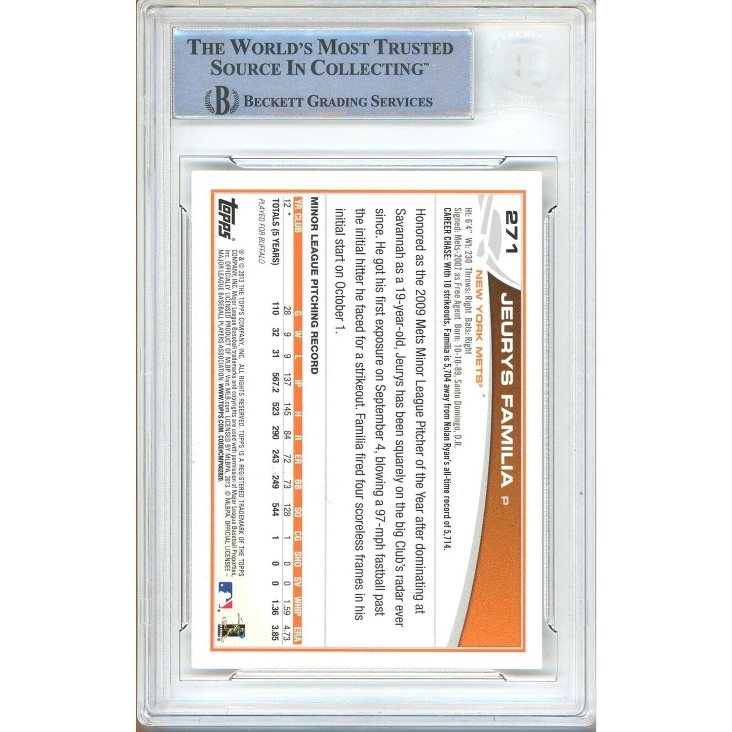 2013 Topps — Jeurys Familia New York Mets New York Mets Autographed Trading Card — Beckett Authentication