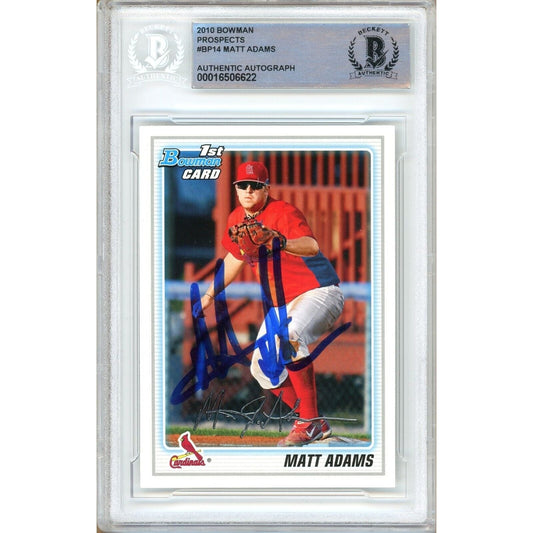 Matt Adams St Louis Cardinals Signed 2010 Bowman Prospects Card BAS Auth Auto Slab RC