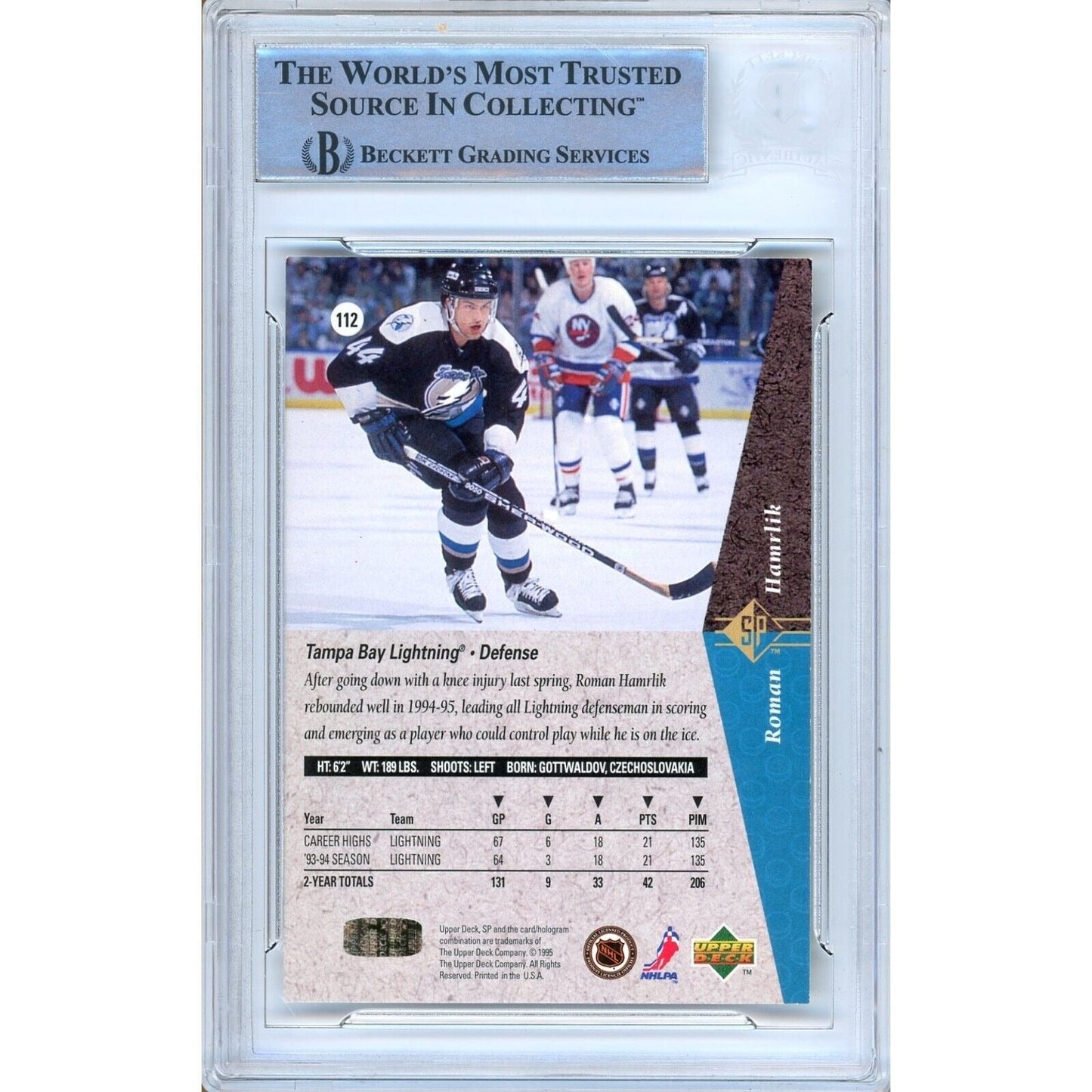Roman Hamrlik Tampa Bay Lightning Signed 1994-95 SP Hockey Card Beckett Auth Auto Slab