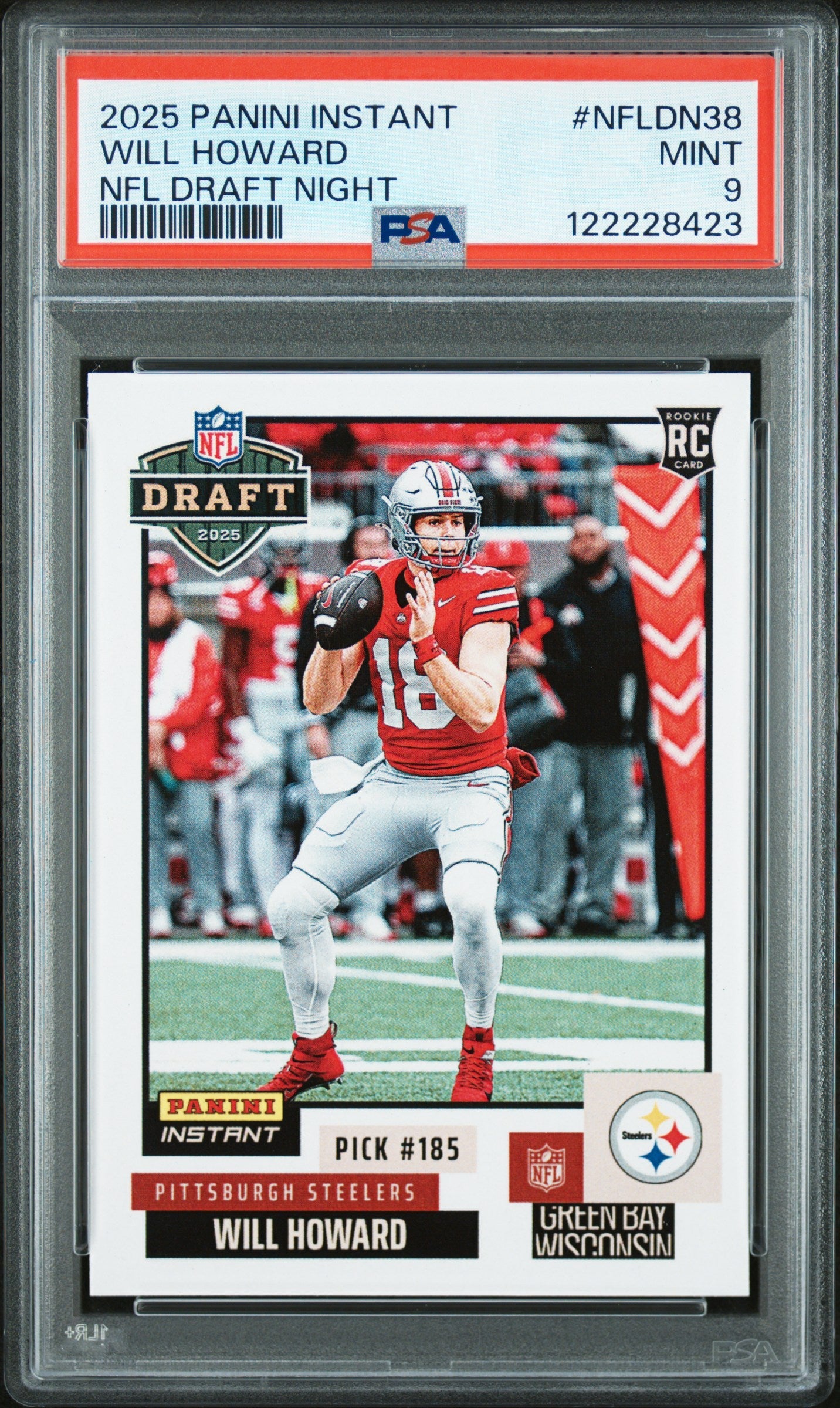 Graded 2025 Panini Instant Will Howard #NFLDN38 NFL Draft Night Rookie RC Football Card PSA 9 Mint