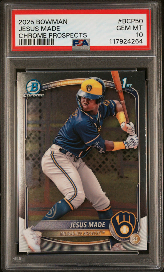 Graded 2025 Topps Bowman Jesus Made #BCP50 Chrome Prospects Rookie RC Baseball Card PSA 10 Gem Mint