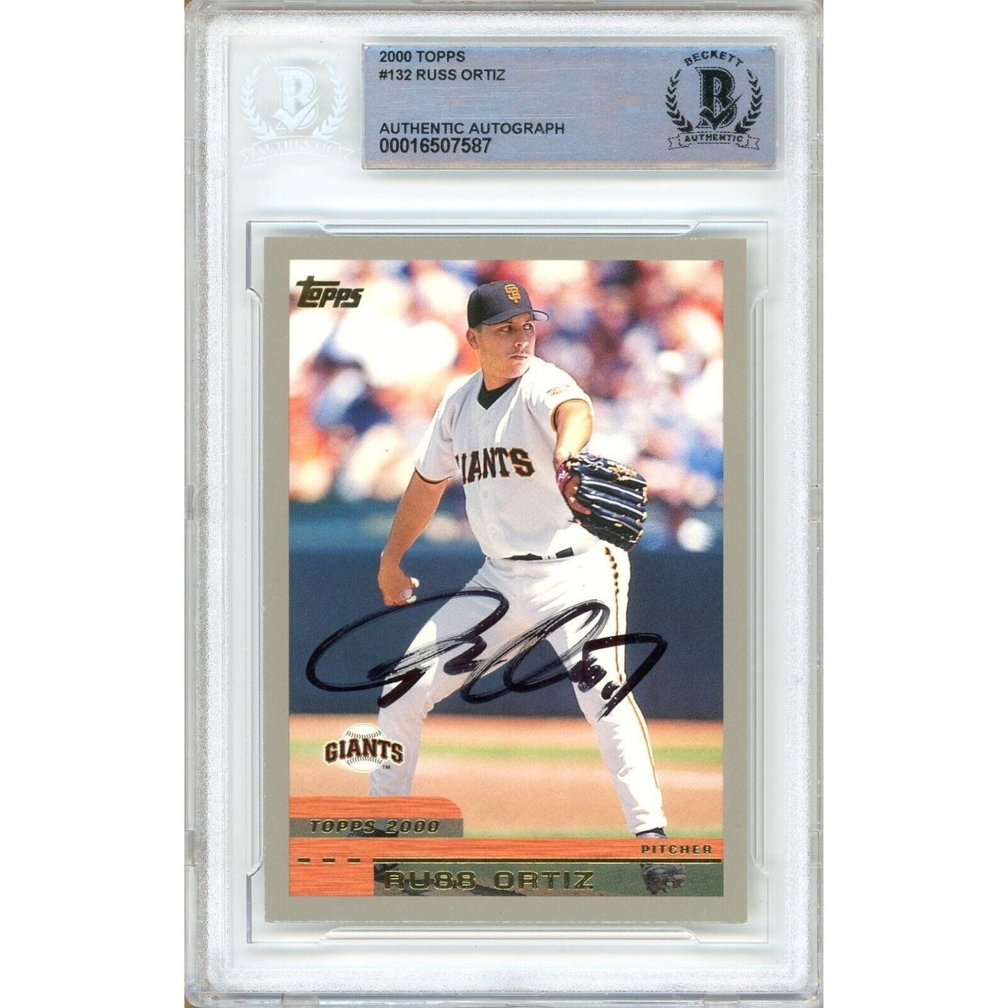Russ Ortiz San Francisco Giants Signed 2000 Topps Baseball Card Beckett Auth Auto Slab