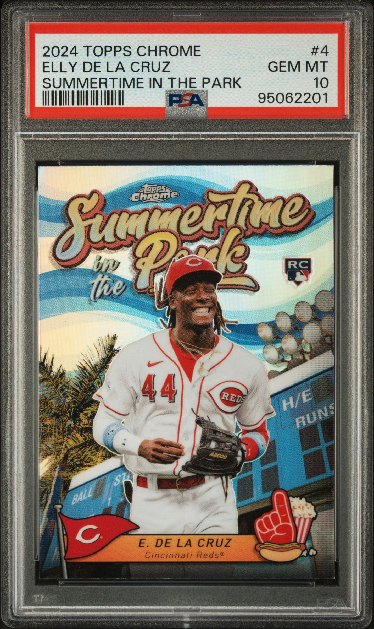 Graded 2024 Topps Chrome Elly De La Cruz #4 Summertime in the Park Rookie RC Baseball Card PSA 10 Gem Mint