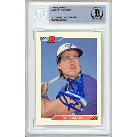 Pat Borders Toronto Blue Jays Signed 1992 Bowman Baseball Card Beckett Auth Auto Slab