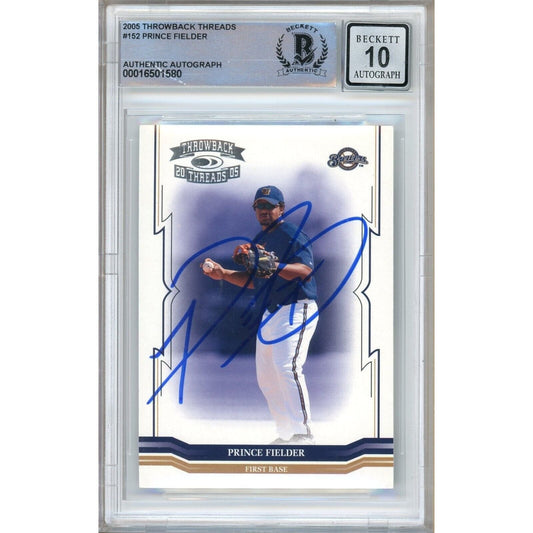 Prince Fielder Milwaukee Brewers Signed 2005 Throwback Threads Card BGS Auto 10 Graded