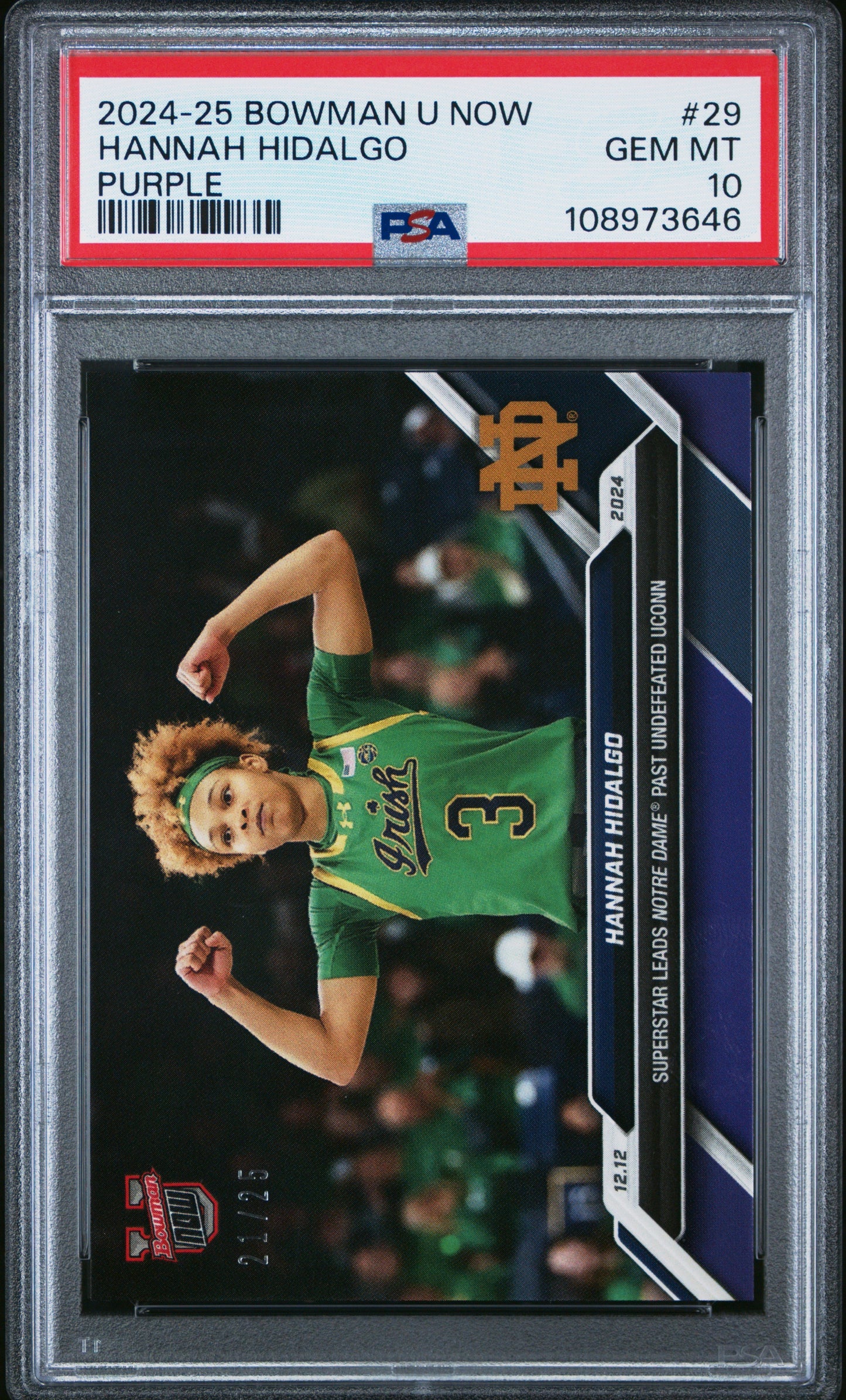 Graded 2024 Topps Bowman U Now Hannah Hidalgo #29 Purple /25 Rookie RC Basketball Card PSA 10 Gem Mint - Sport Cards