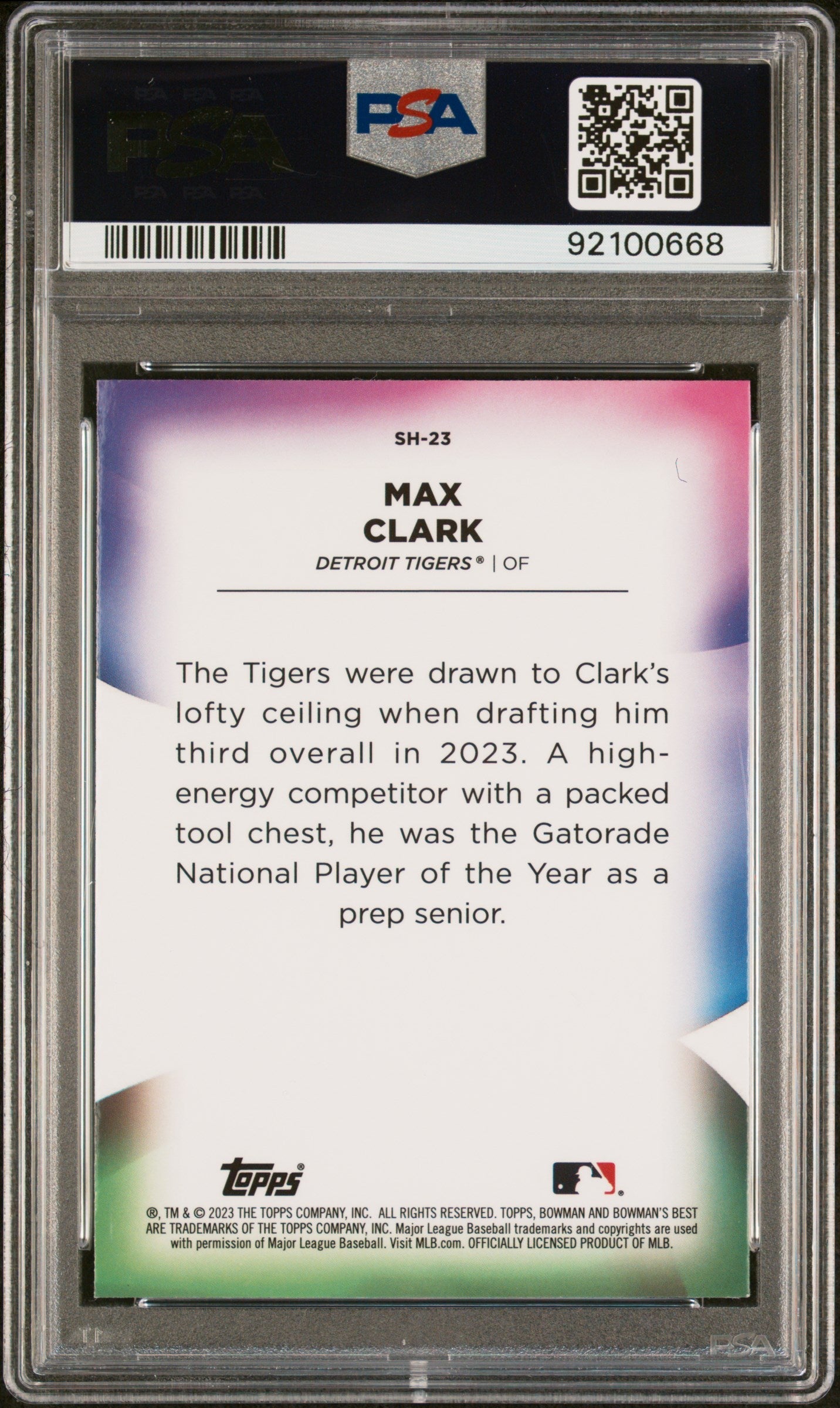 Graded 2023 Topps Bowmans Best Max Clark #SH23 Shellacked Rookie RC Baseball Card PSA 10 Gem Mint