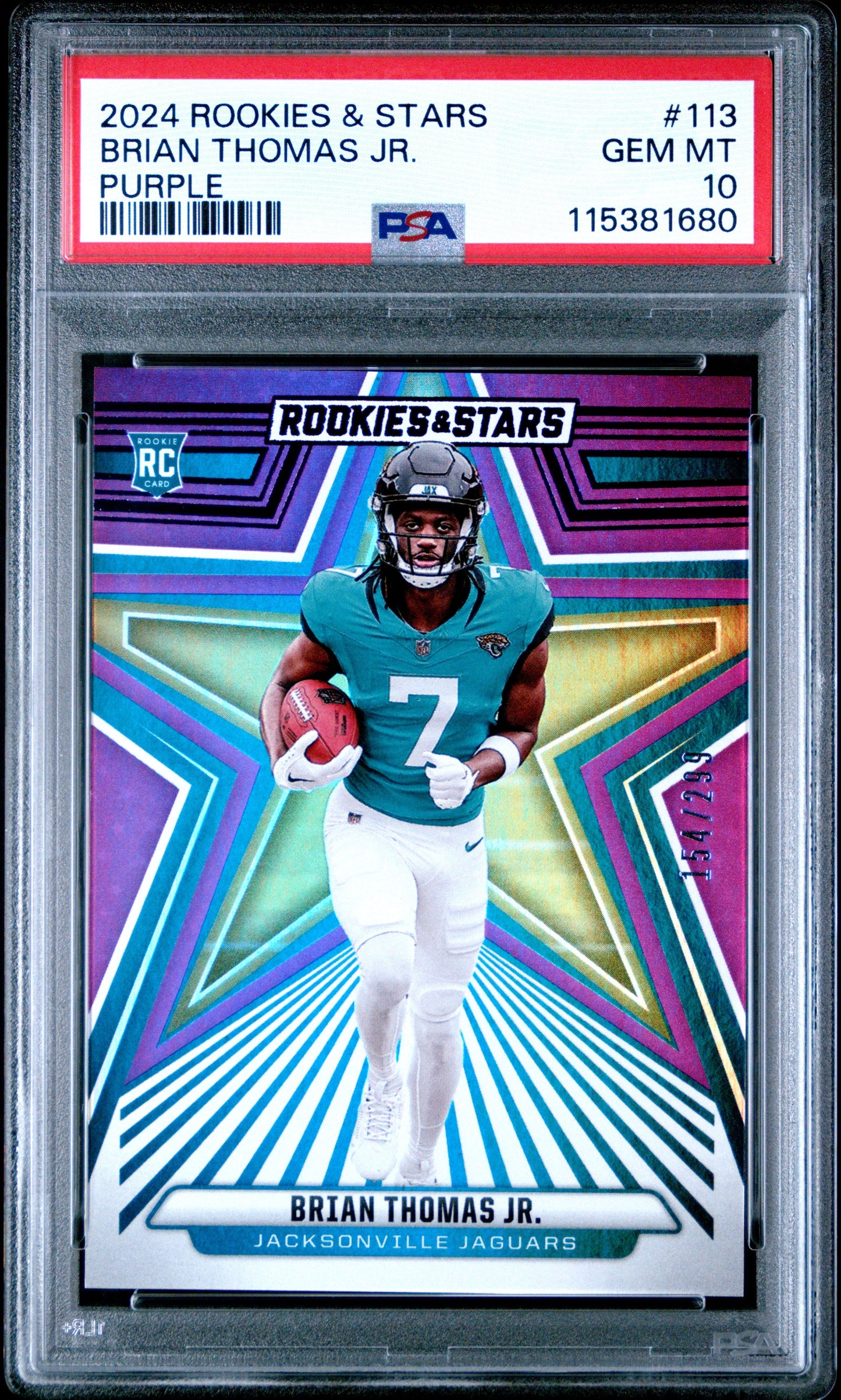 Graded 2024 Panini Rookies & Stars Brian Thomas Jr #113 Purple /299 Rookie RC Football Card PSA 10 Gem Mint - Sport Cards