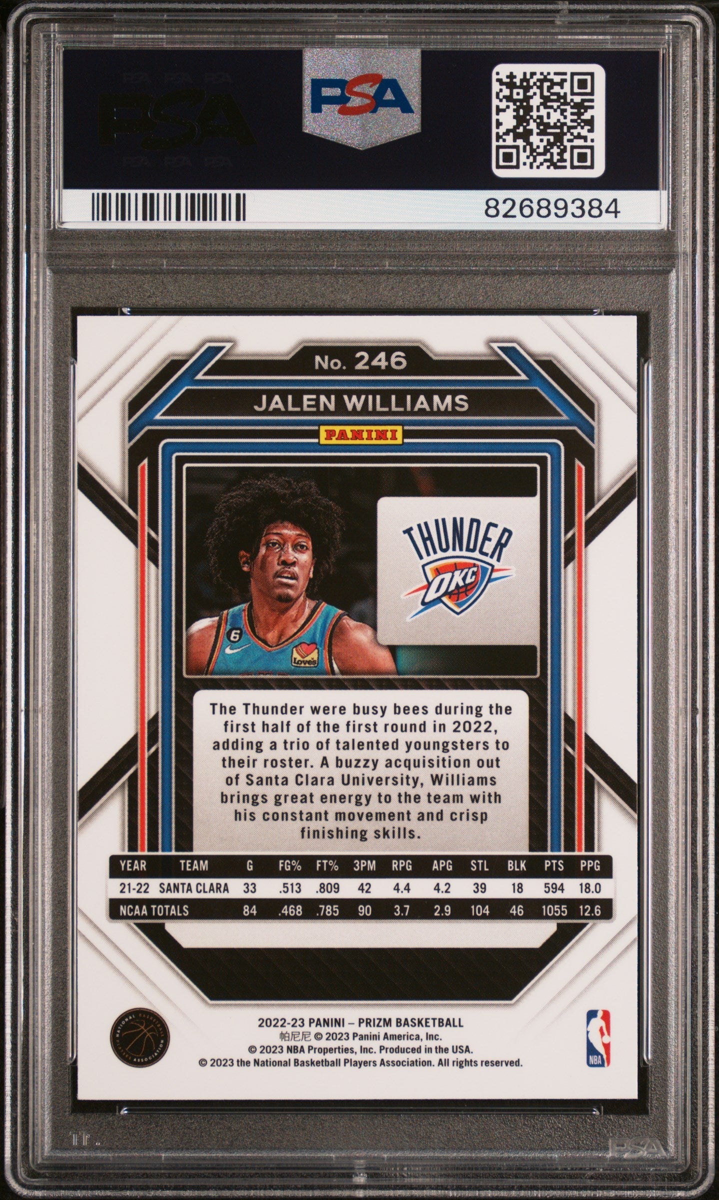 Graded 2022 Panini Prizm Jalen Williams #246 Rookie RC Basketball Card PSA 10 Gem Mint
