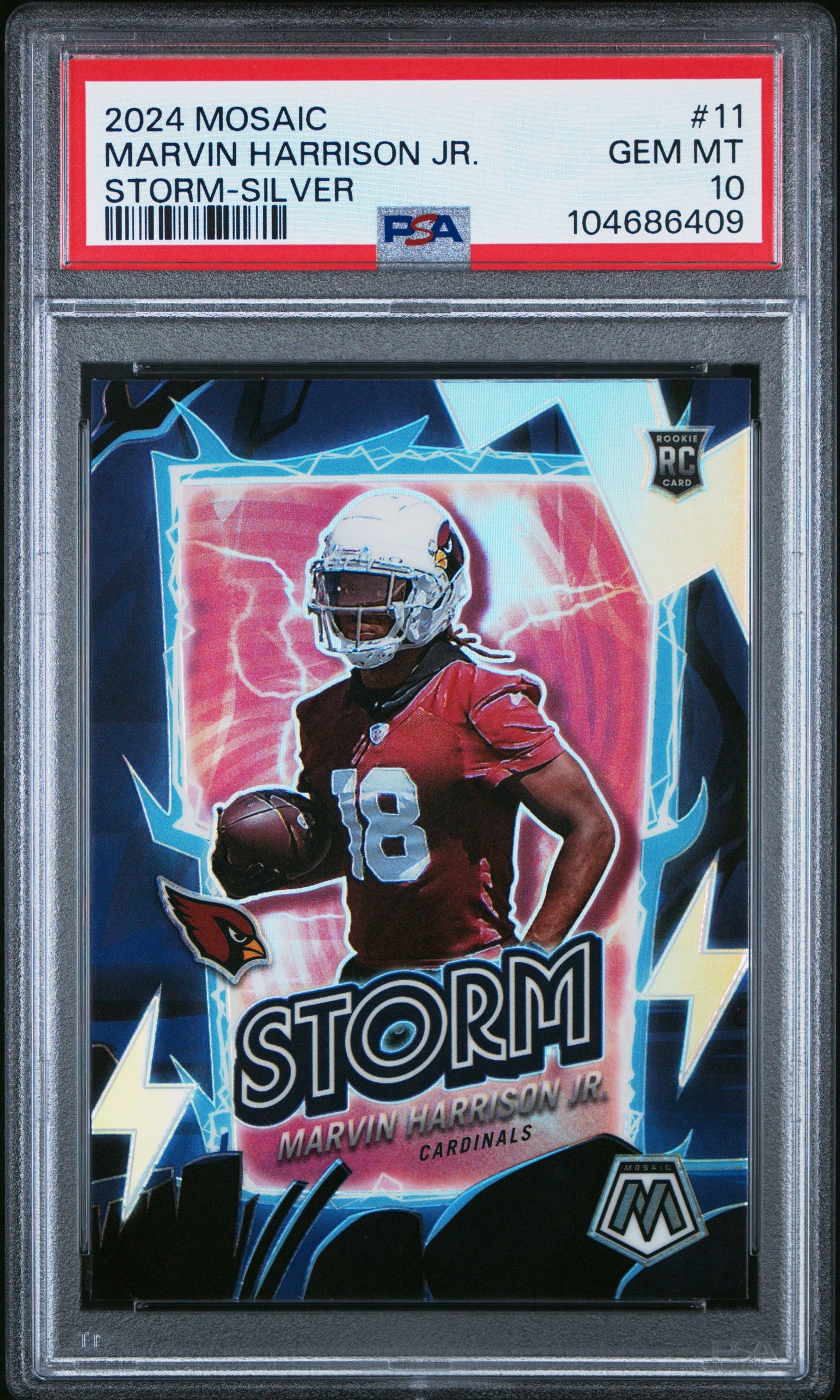 Graded 2024 Panini Mosaic Marvin Harrison Jr #11 Storm Silver Rookie RC Football Card PSA 10 Gem Mint