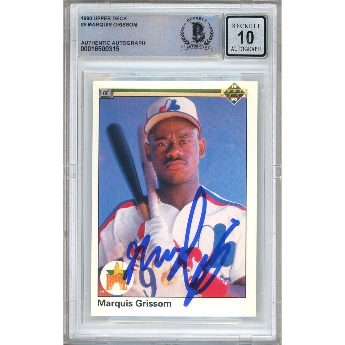 Marquis Grissom Montreal Expos Signed 1990 Upper Deck Rookie Card BGS Auto 10 Graded
