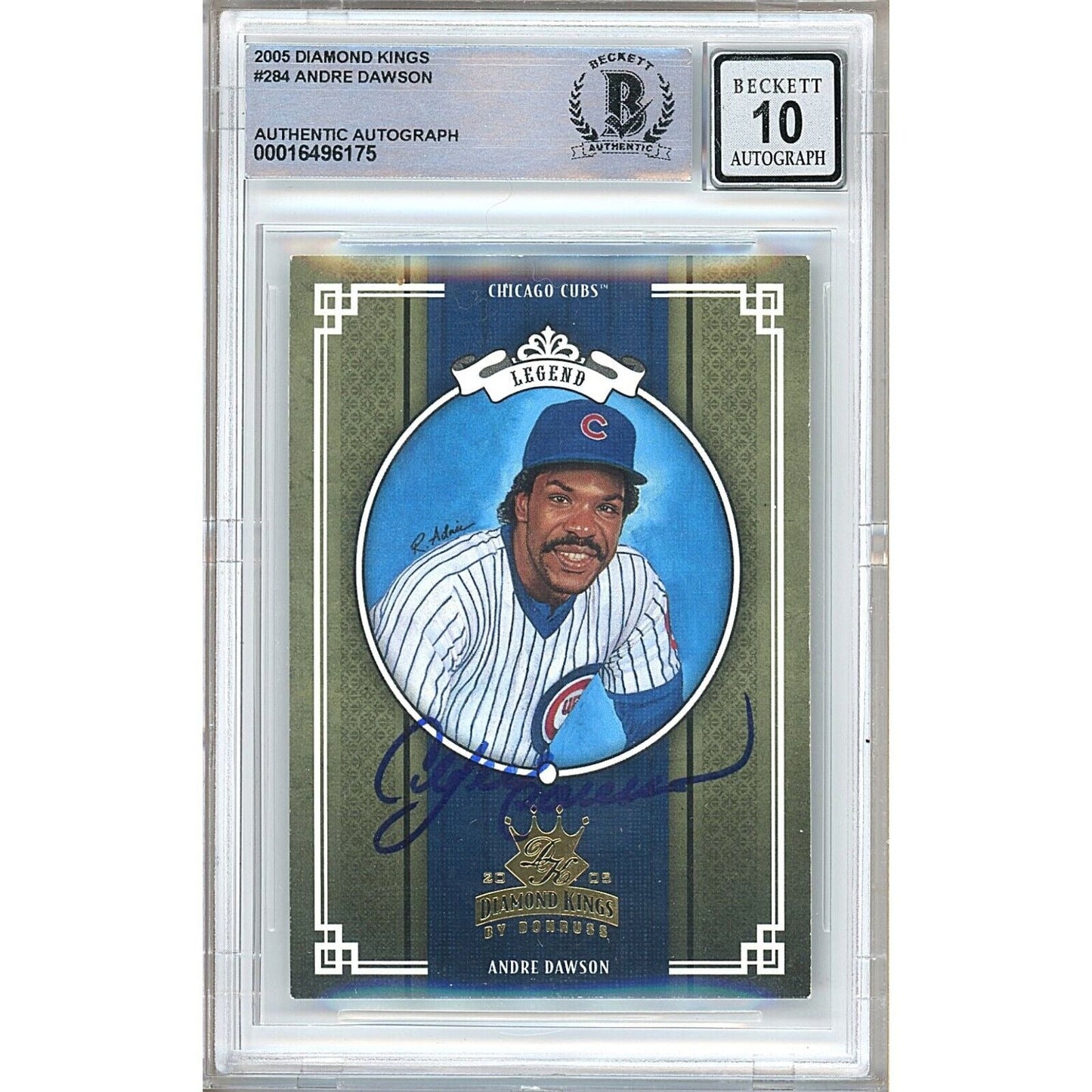 2005 Donruss Diamond Kings #284 — Andre Dawson Chicago Cubs Autographed Trading Card — Beckett Authentication Auto-10 Graded