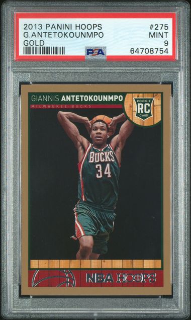 Graded 2013 Panini Hoops Giannis Antetokounmpo #275 Gold Rookie RC Basketball Card PSA 9 Mint