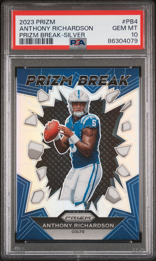 Graded 2023 Panini Prizm Anthony Richardson #PB4 Prizm Break Silver Rookie RC Football Card PSA 10 Gem Mint
