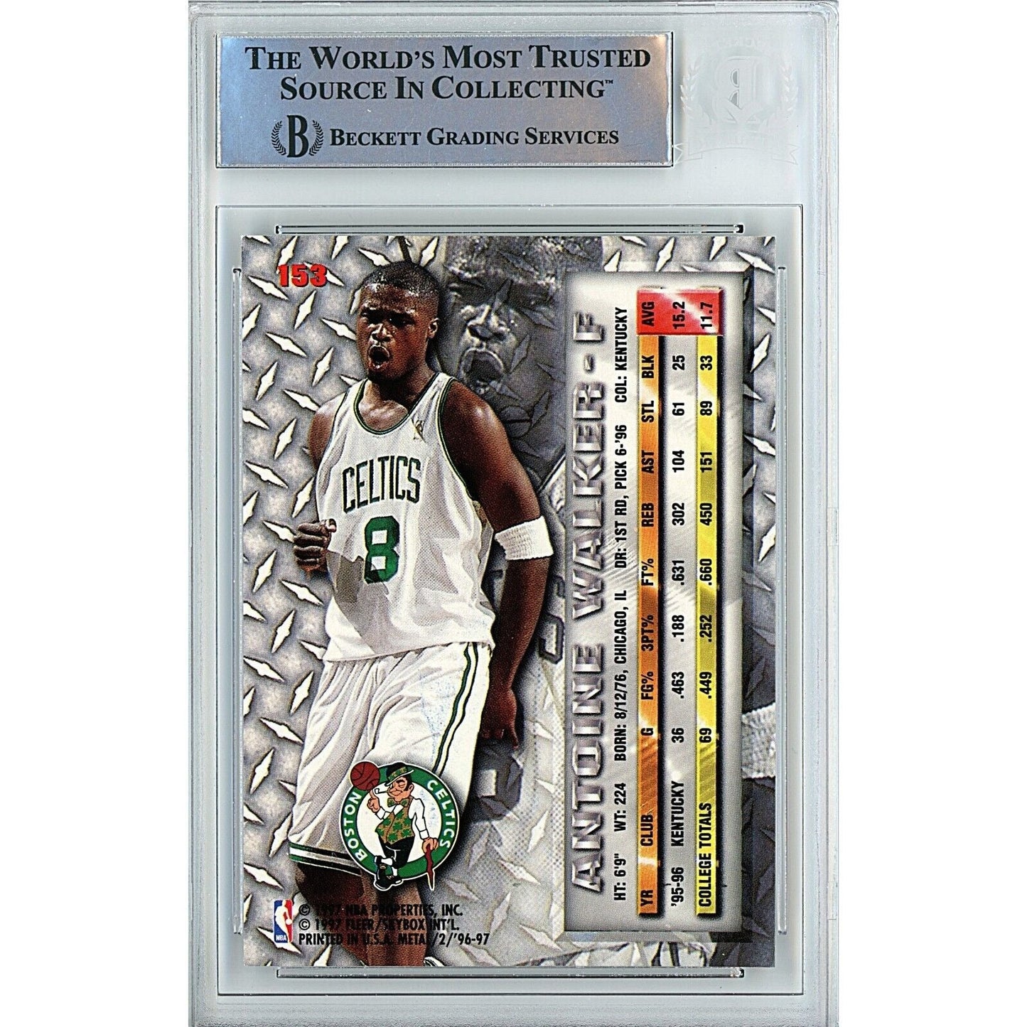 1996 Fleer Metal Universe #153 — Antoine Walker Boston Celtics Autographed Trading Card — Beckett Authentication