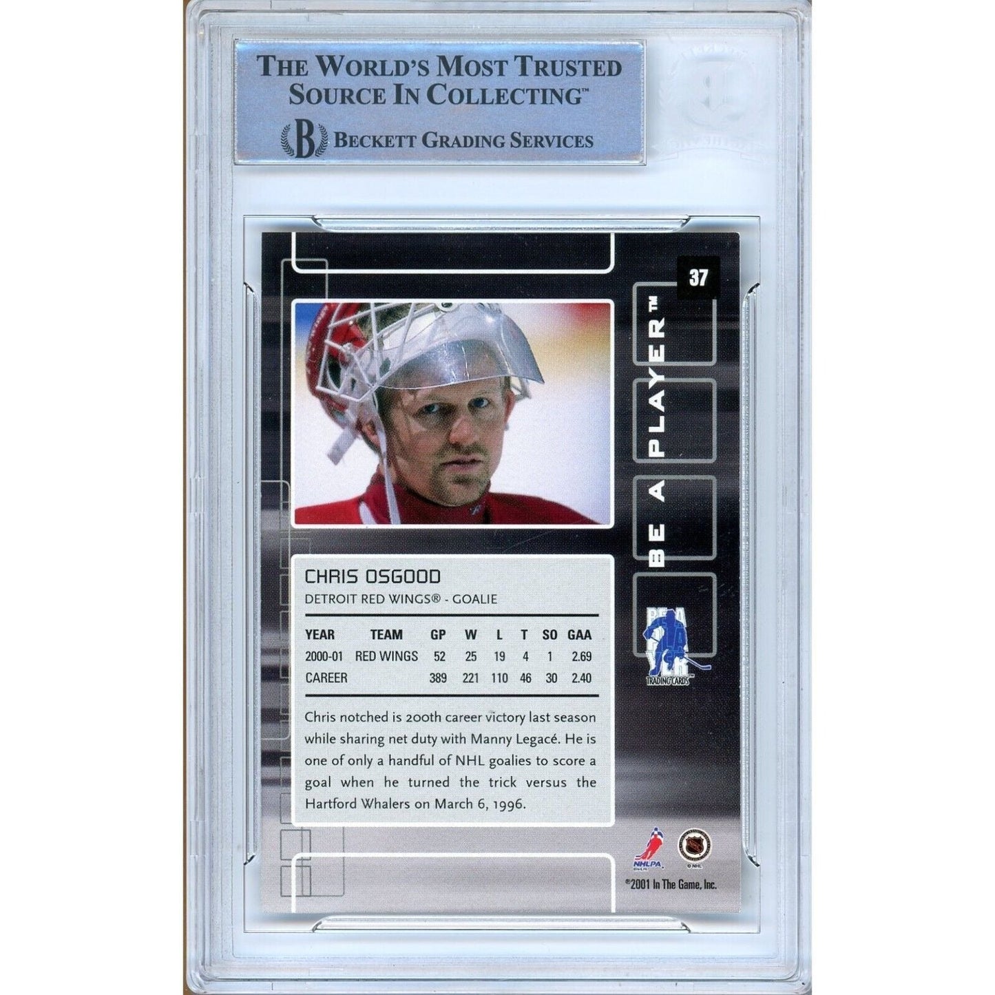 2001-02 BAP Be A Player Memorabilia #37 — Chris Osgood Detroit Red Wings Autographed Trading Card — Beckett Authentication